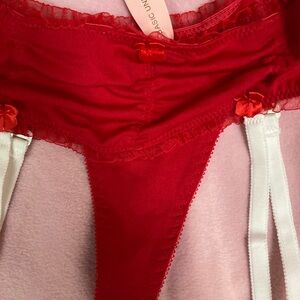 Chic Red Thong and garter belt one piece Women's S detectable garters